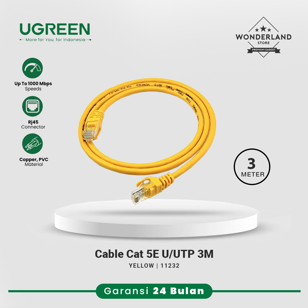 Ugreen Kabel LAN Ethernet RJ45 CAT5E Cat 5e Gigabit Male to Male U/UTP Speed 100mbps Tembaga - Wonde