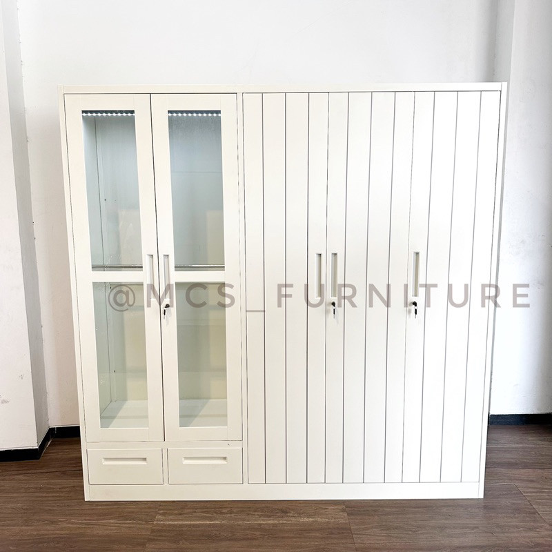 Lemari Besi Wardrobe Pakaian Baju 5 Pintu Netal SUPER JUMBO Lampu LED Mebel MCS FURNITURE Semarang