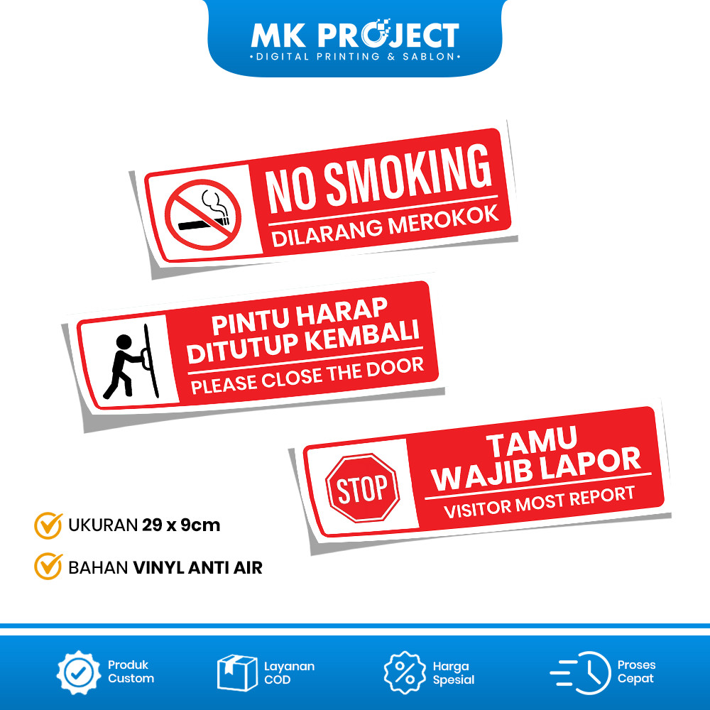 

STICKER NO SMOKING, PINTU HARAP TUTUP KEMBALI / STIKER TAMU WAJIB LAPOR BAHAN VINYL