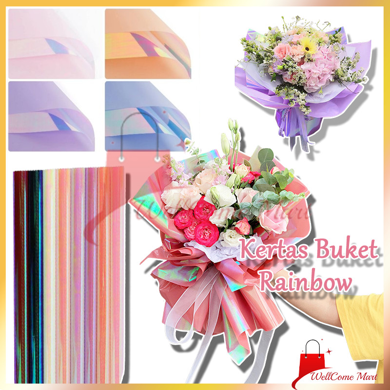 

(20 Lembaran) Flower Wrapping Hologram/kertas Cellophane Glitter/Flower Wrap Glitter Hologram/Rainbow Cellophane /Kertas Buket Bunga Color Bening