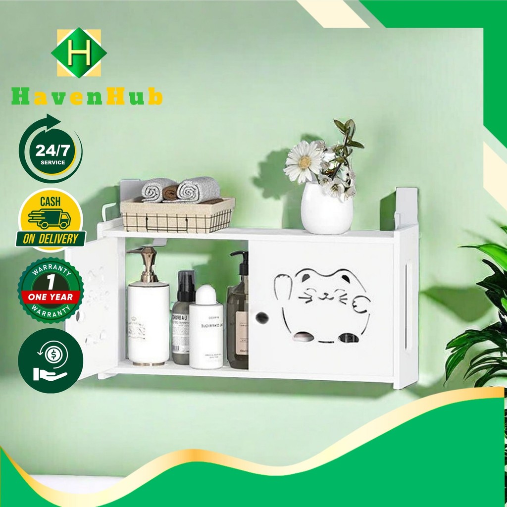 HavenHub - Rak Dinding Motif Karakter Kucing Tempat Organizer Vas Bunga Peralatan Mandi Sabun Shampo