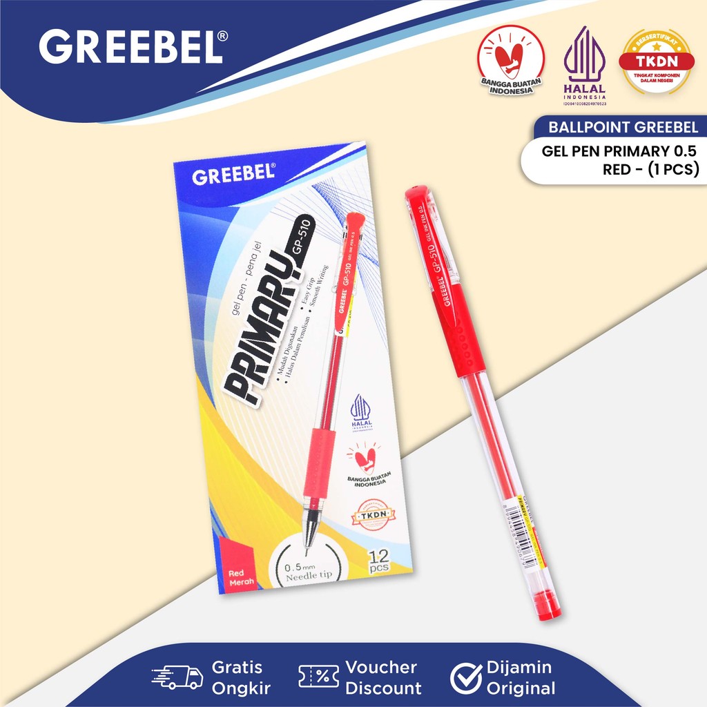 

GREEBEL PULPEN GEL / Pen Gel GP-510 Primary 0.5 Merah(1PCS) / Ballpen Gel Ballpoint Bolpen Bolpoin Pena Gel