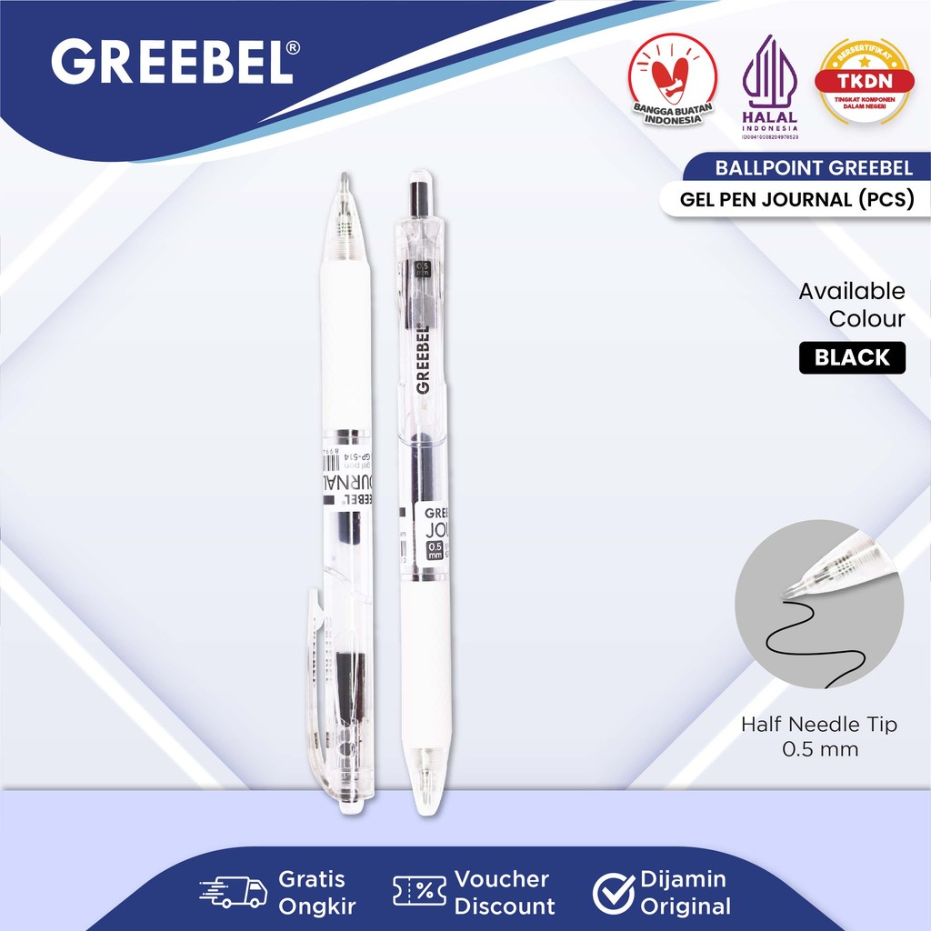 

GREEBEL PULPEN GEL / Gel Pen Journal GP-514 0.5 Hitam (1PCS) / Ballpen Gel Ballpoint Bolpen Bolpoin Pena Gel