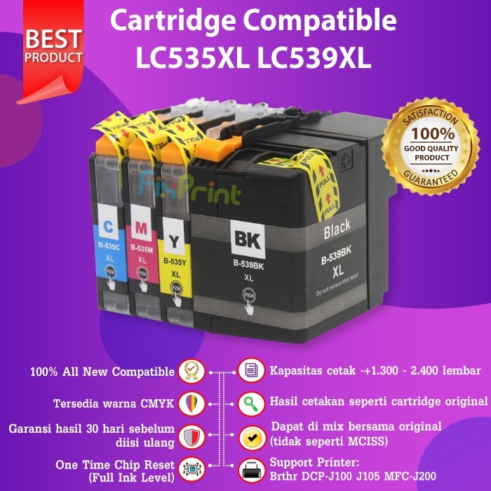 FixPrint SET CMYK Compatible Tinta Printer Brther DCP-J100 J105 MFC-J200 New