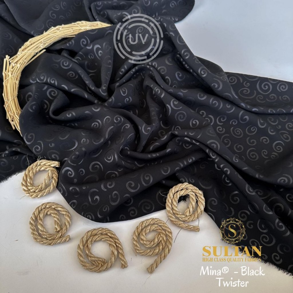 50CM MINA EMBOS TWISTER JET BLACK (HITAM NORMAL) ANTI UV KAIN ABAYA SULTAN
