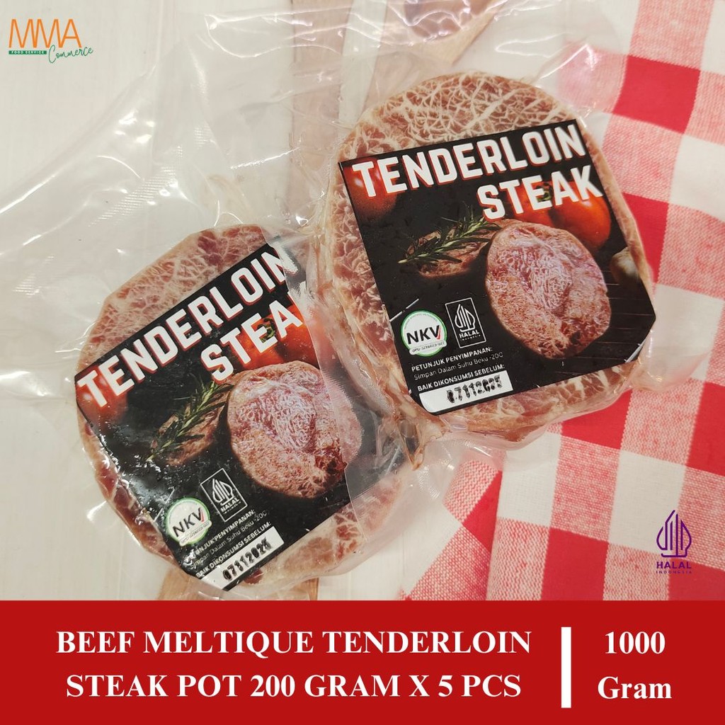 

Meltique Tenderloin / Daging Sapi / Beef Steak / Tenderloin Premium Pot 200 gr isi 5 pcs - 1000 gram