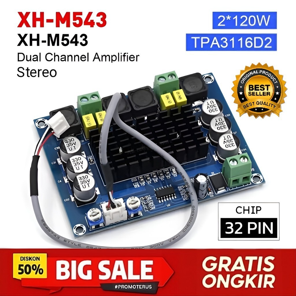 Kit Power Amplifier Class D TPA3116D2 12V-24V 2x120 Watt