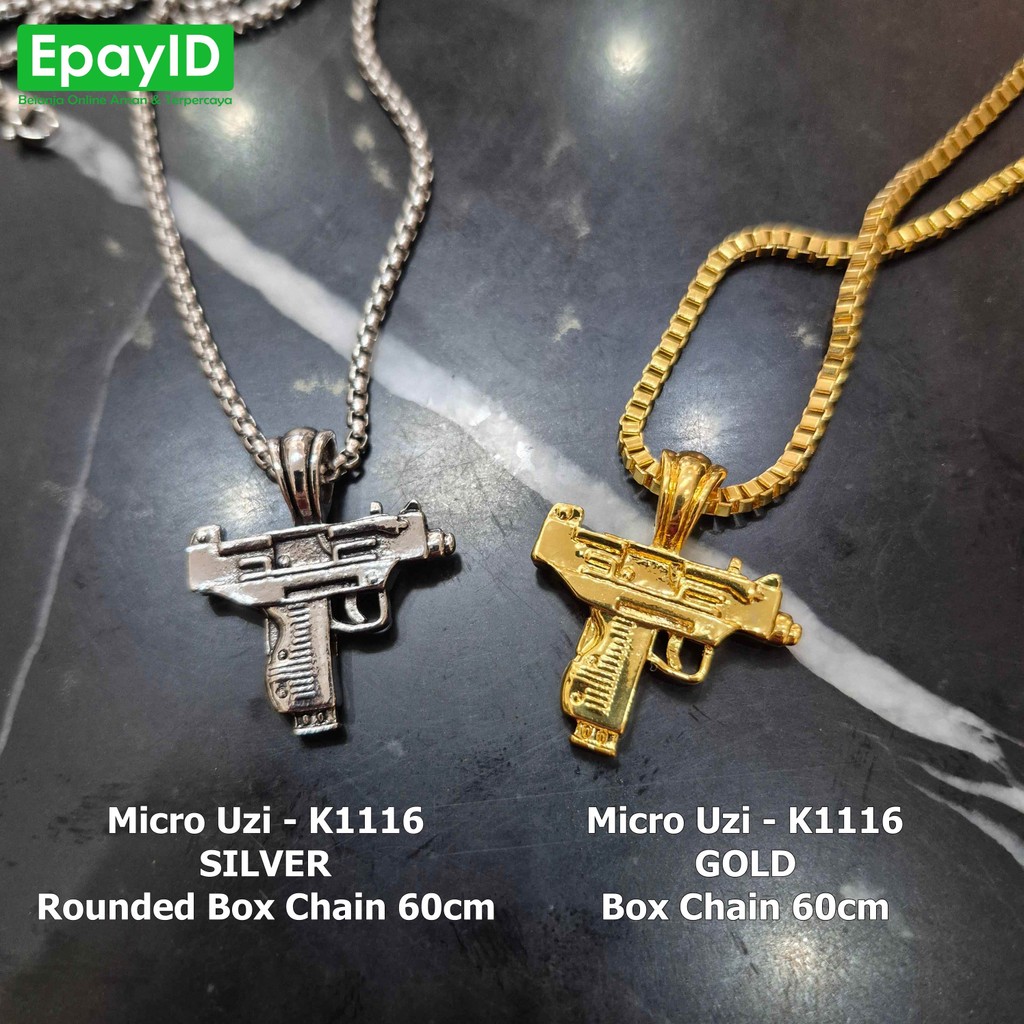Kalung Micro Uzi SMG K1116 | Kalung Micro Uzi Pendant Alloy Panjang 60cm Hiphop Style