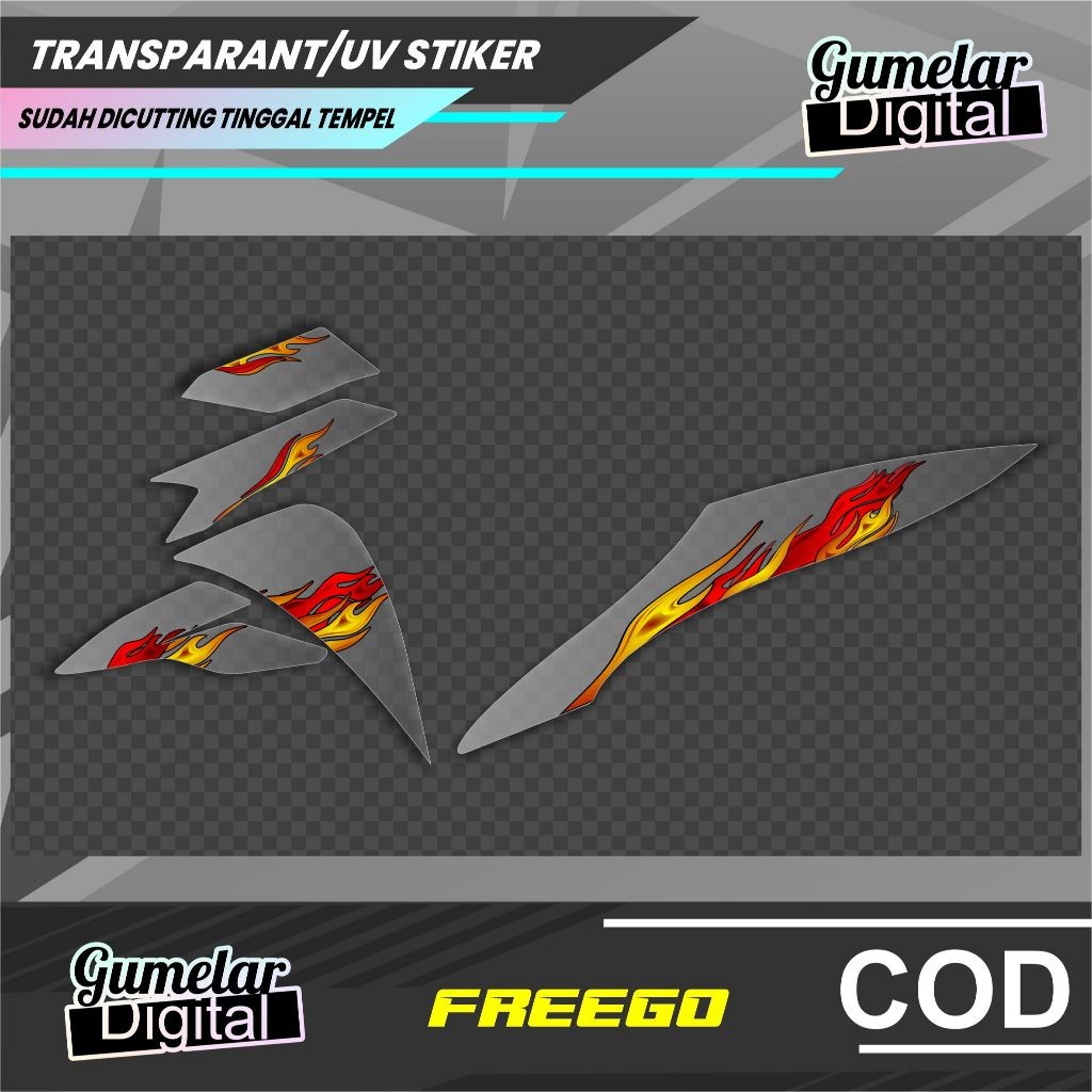 STRIPING TRANSPARAN UV CLEAR SIMPEL YAMAHA FREEGO API LIVERY SS R PELANGI UV