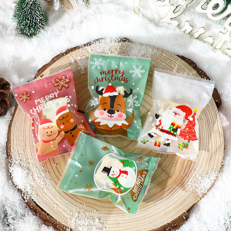 

100pcs Santa Claus Candy Cookie Hot Seal Bags Handmade Christmas Nougat Packaging Pounches New Year Party Decoration 2025 Xmas