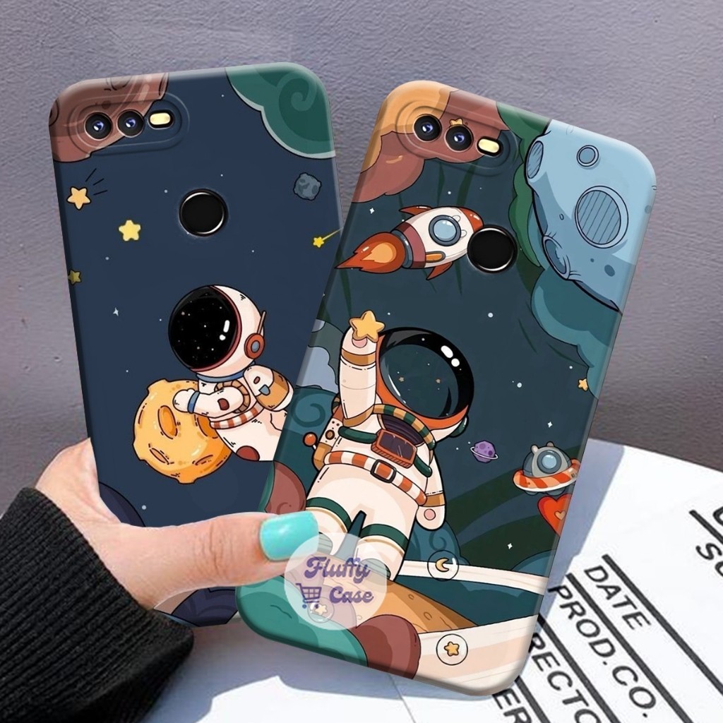 [FLUFFYCASE ] Case Oppo A5s A7 A12 A11K F9 REALME 2 PRO A3S A1K REALME C2 Motif  Kartun Astronouts N