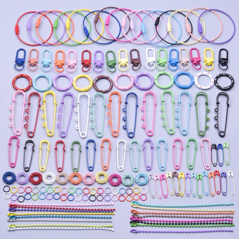 

10pcs Colorful Safety Brooch Pins With Loops/Spring Opening Ring/Wire Ring Rope/Ball Bead Chains DIY Jewelry Making Accessories