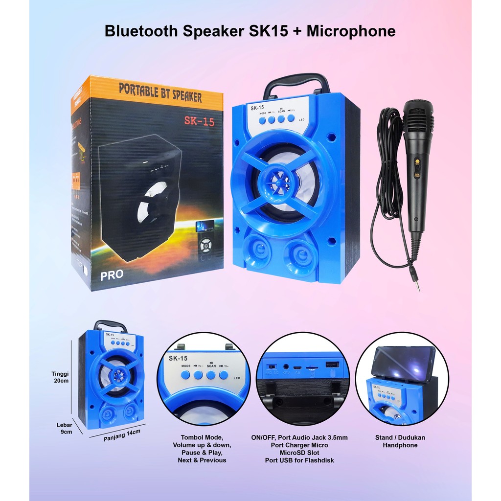 Speaker Bluetooth Mic Karaoke SK15 Speaker portable SK15 speaker wireless karaoke