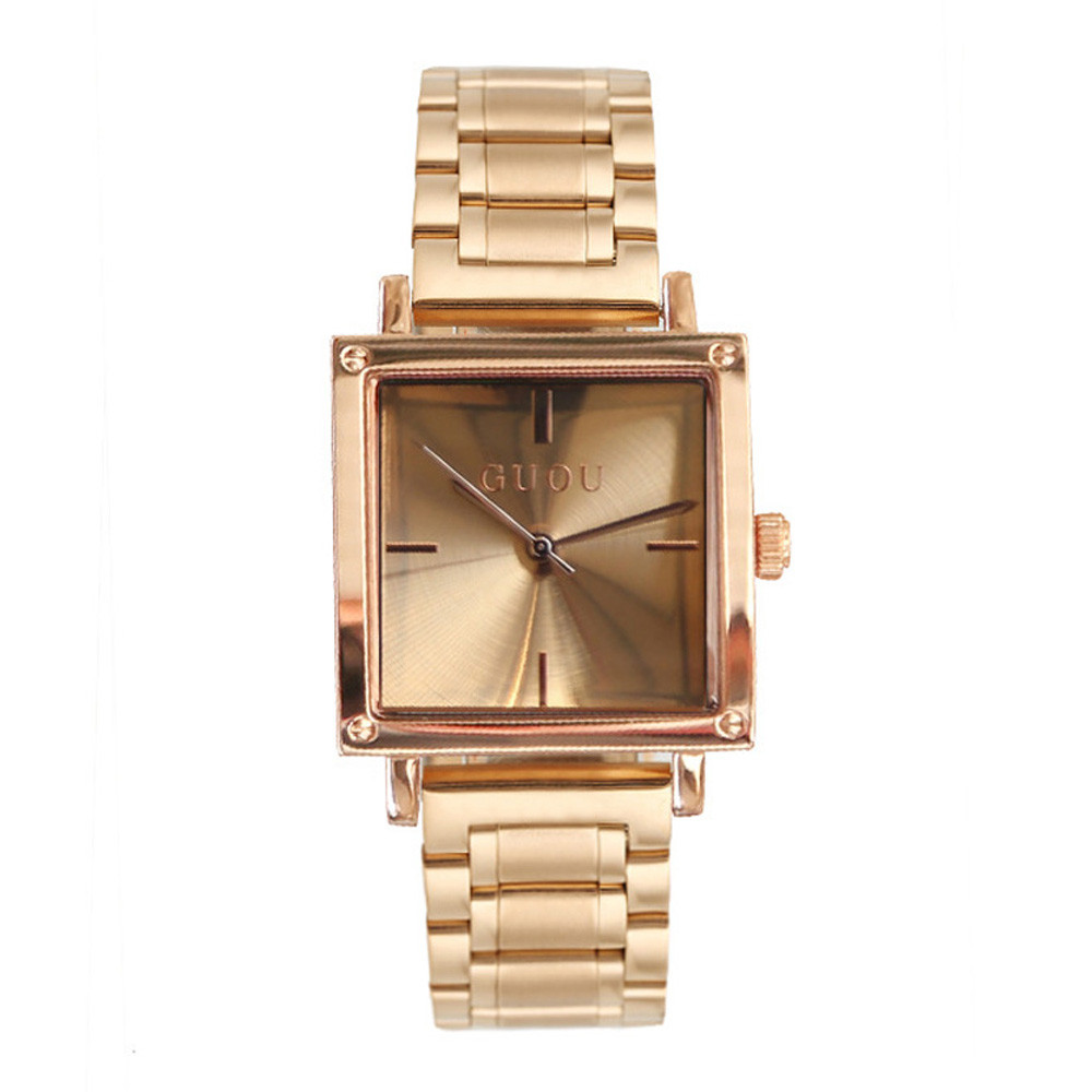 Fashion Guou Top Brand Women Square Wristwatch Ladies Luxury Stainless Steel Quartz Watch Woman Wate