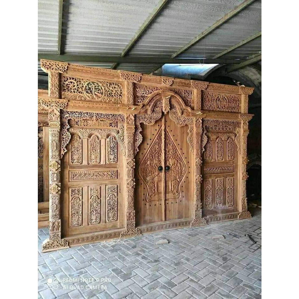 Pintu Rumah Gebyok Jati Ukir Jepara Motif Wayang Ukuran 4m