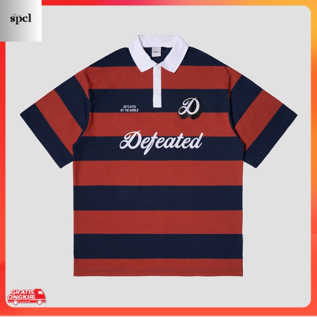 Kekinian / Exhale Apparel Tshirt Kaos Polo Oversize Salur Stripes Defeated Red