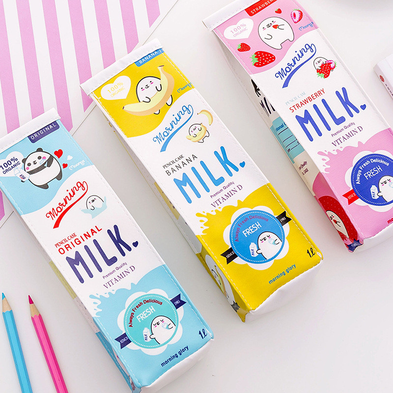 

Cartoon Pencil Case Korea Style Pencil Box Cute Milk Shape Unusual Creative Pen Bag Kawaii Stationery School Supplies