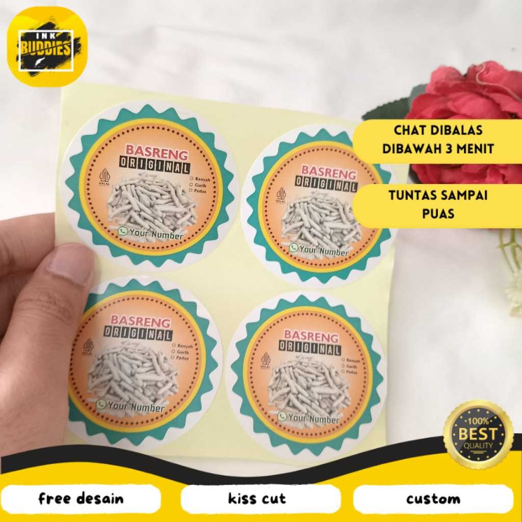 

INB 2-4 Sticker Makanan Cemilan Basreng Stiker Label Produk Jajanan Bulat Chromo Free Desain