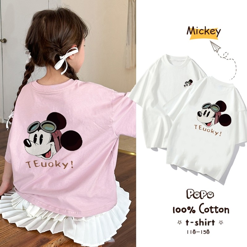 Deluxe Terbaru Cetak Mickey Mouse Disnei Baju Anak Laki-Laki Perempuan Kaos Oversize Unisex Children