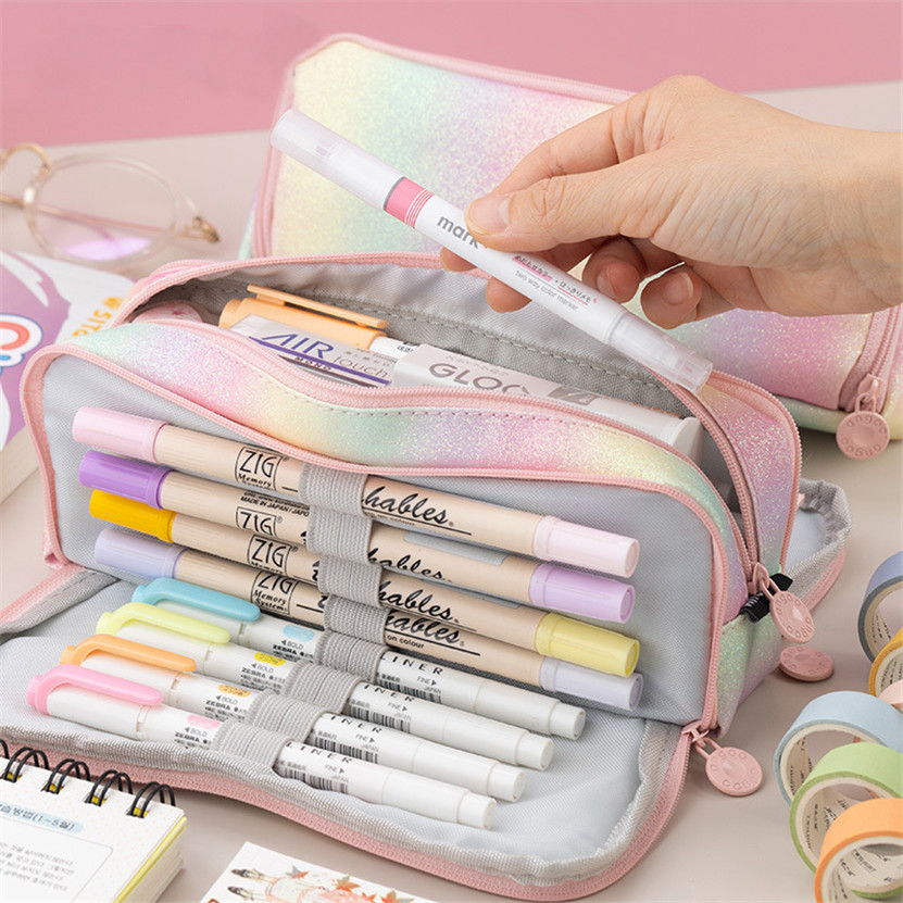 

Pencil Cases School Pen Case Large Storage Bag Cute Pouch Kawaii Multifunctional Rainbow Papeleria School Supply Stationery