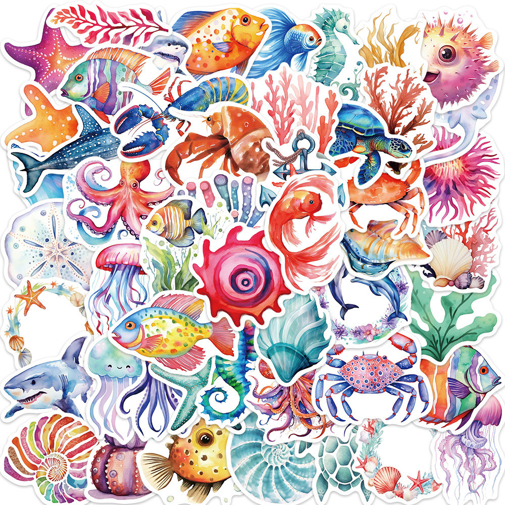 

10/30/50/100pcs Ocean Cartoon Sea Turtle Shrimp Starfish Stickers DIY Laptop Luggage Skateboard Graffiti Decals Fun for Kid Gift