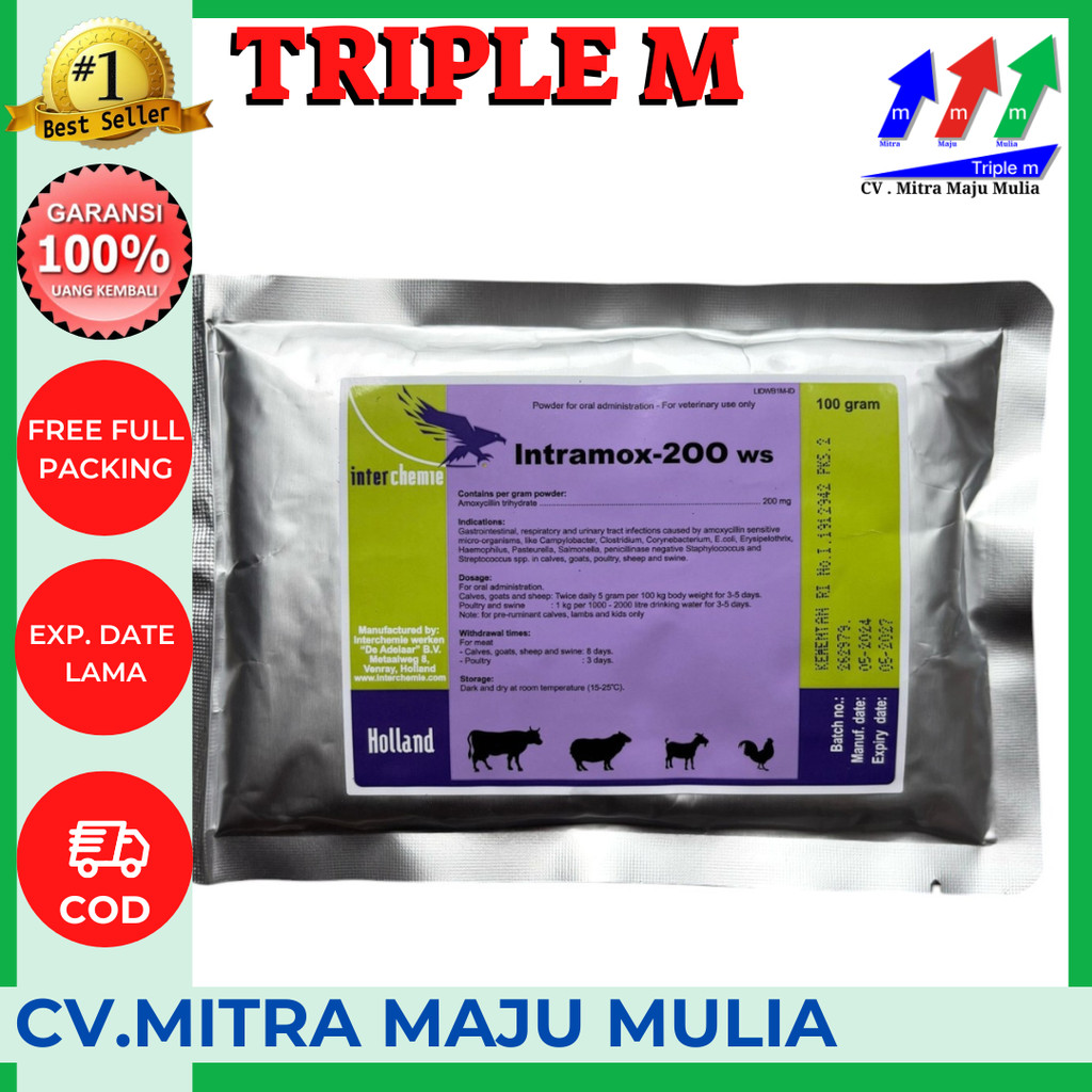 Intramox 200 WS 100 gram - Mengobati Infeksi Saluran Pencernaan dan Pernafasan Hewan Ternak