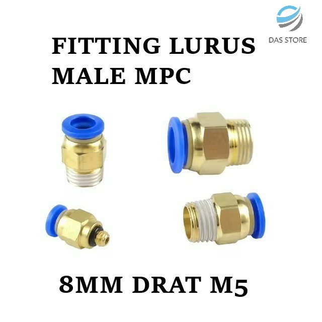 FITTING PNEUMATIC LURUS MALE MPC UKURAN 8MM DRAT M5