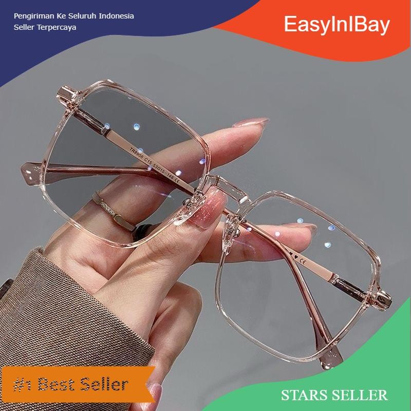 HK Kacamata Hitam Photochromic Anti Blue Light Anti Radiasi Blue Ray Gaya Korea Bahan Metal Bentuk B