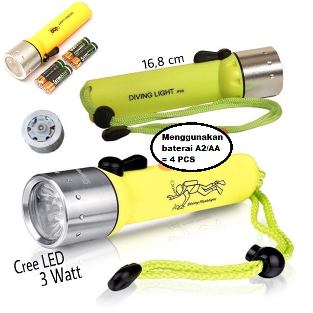 Original Senter Tangan Menyelam Rolinson RL103SB Batu Batre Selam 3W LED ANTI AIR LAMPU NYELAM LIGHT