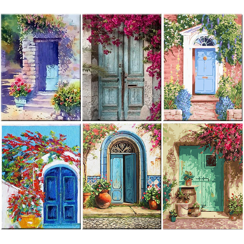 

Flowers Door DIY Painting By Numbers Canvas Drawing Sunflower Figure Oil Painting HandPainted Home Decor Gift