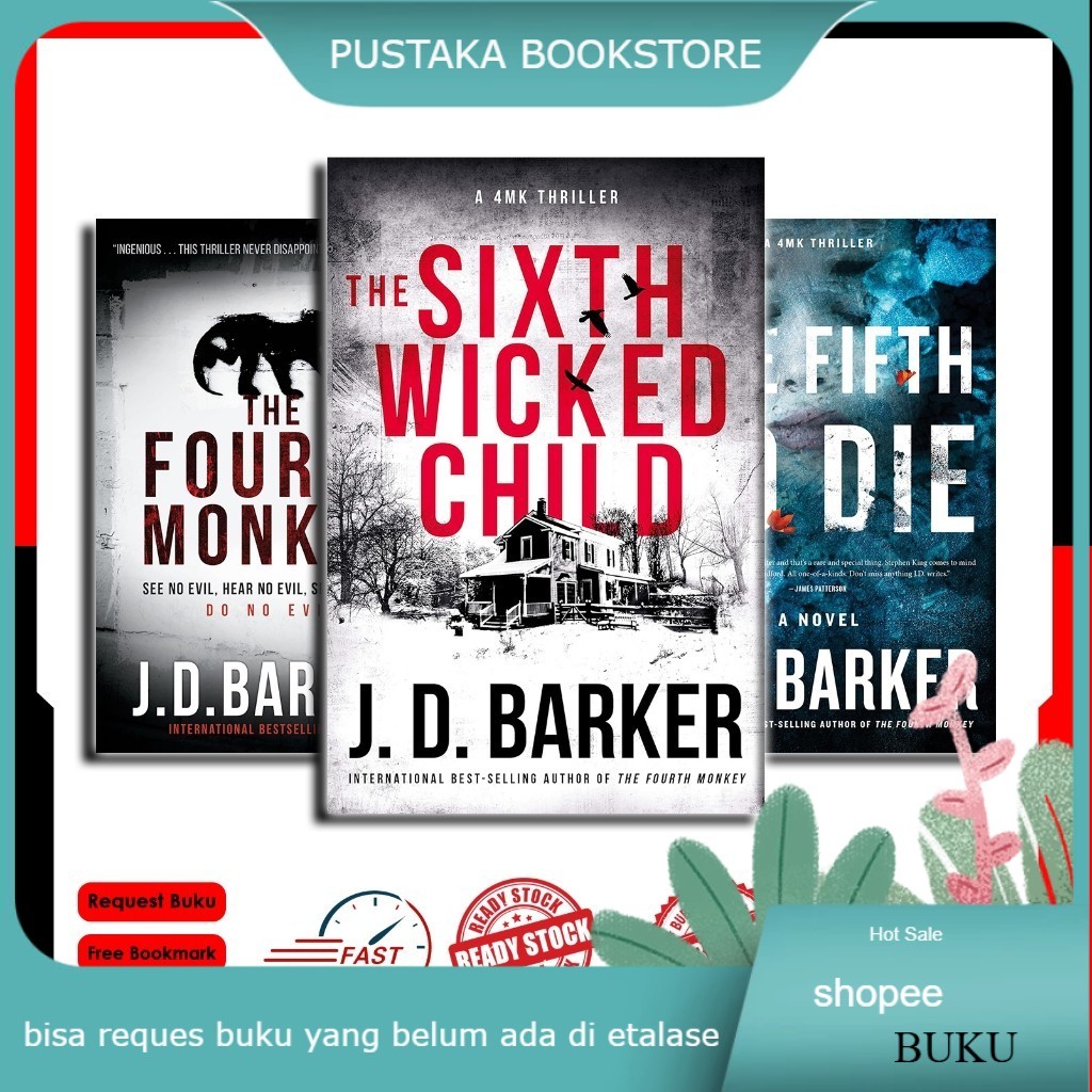 bukuThe Fourth Monkey | The Fifth to Die | The Sixth Wicked Child by J. D. Barker (English/Indonesia