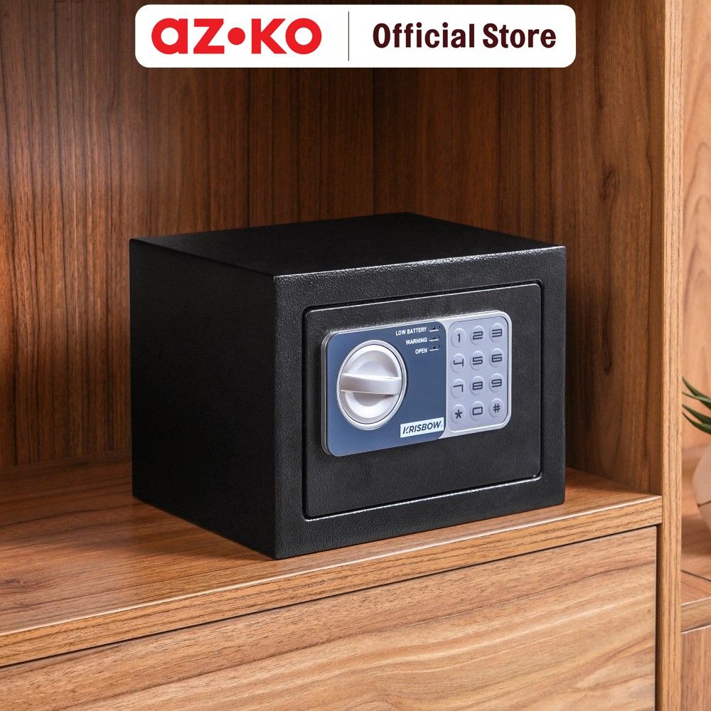 AZKO Krisbow 23x17x17 cm Brankas Besi 17nef 1/3mm - Hitam Steel Safe Perangkat Keamanan Safety Box H