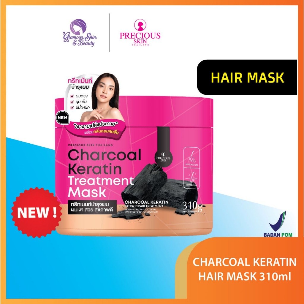 Precious Skin Thailand Charcol Keratin Treatment Mask 310g / Keratin Rambut / Masker Rambut / Masker
