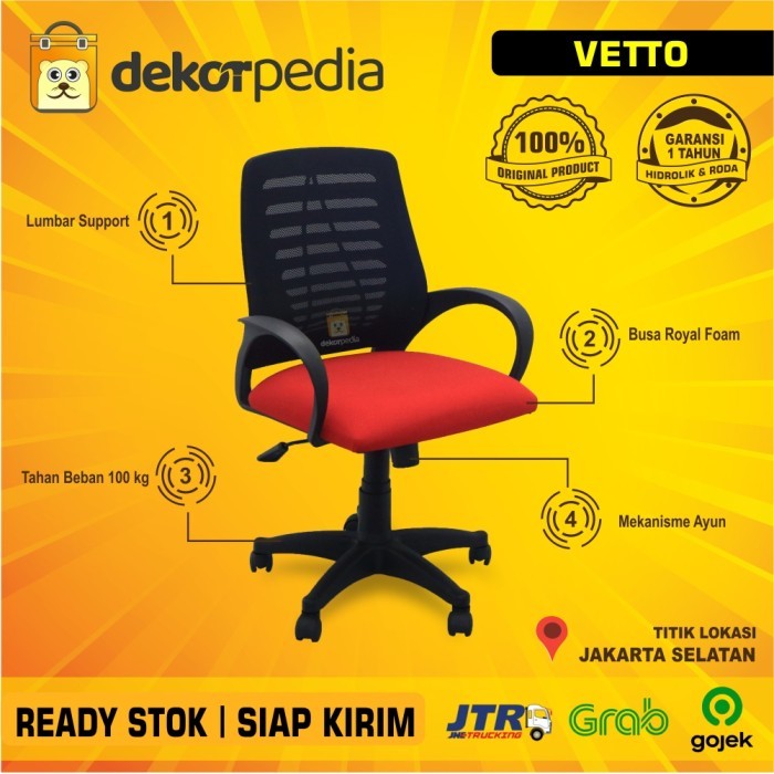 Kursi Kerja Kursi Kantor Kursi jaring VETTO (Baru) - Merah