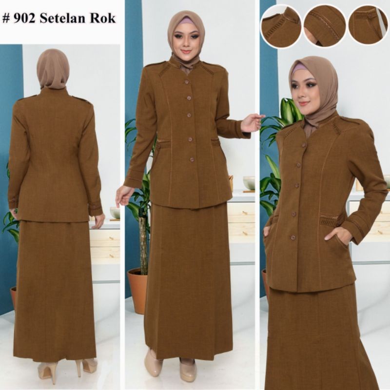 Baju Seragam Pemda Tua Wanita Setelan Rok A Krah Shanghai Kantong Dua Seragam Pemda Coklat Tua Setel