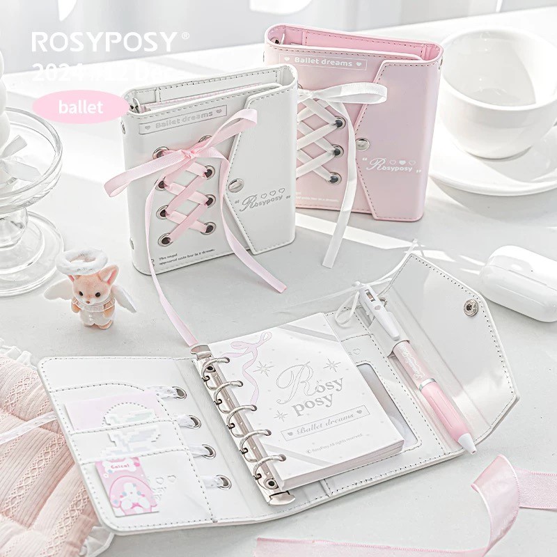 

MINKYS 2025 Kawaii Ballet Pink Envelope PU Leather Notebook Planner Journal Agenda Book Gift School Stationery