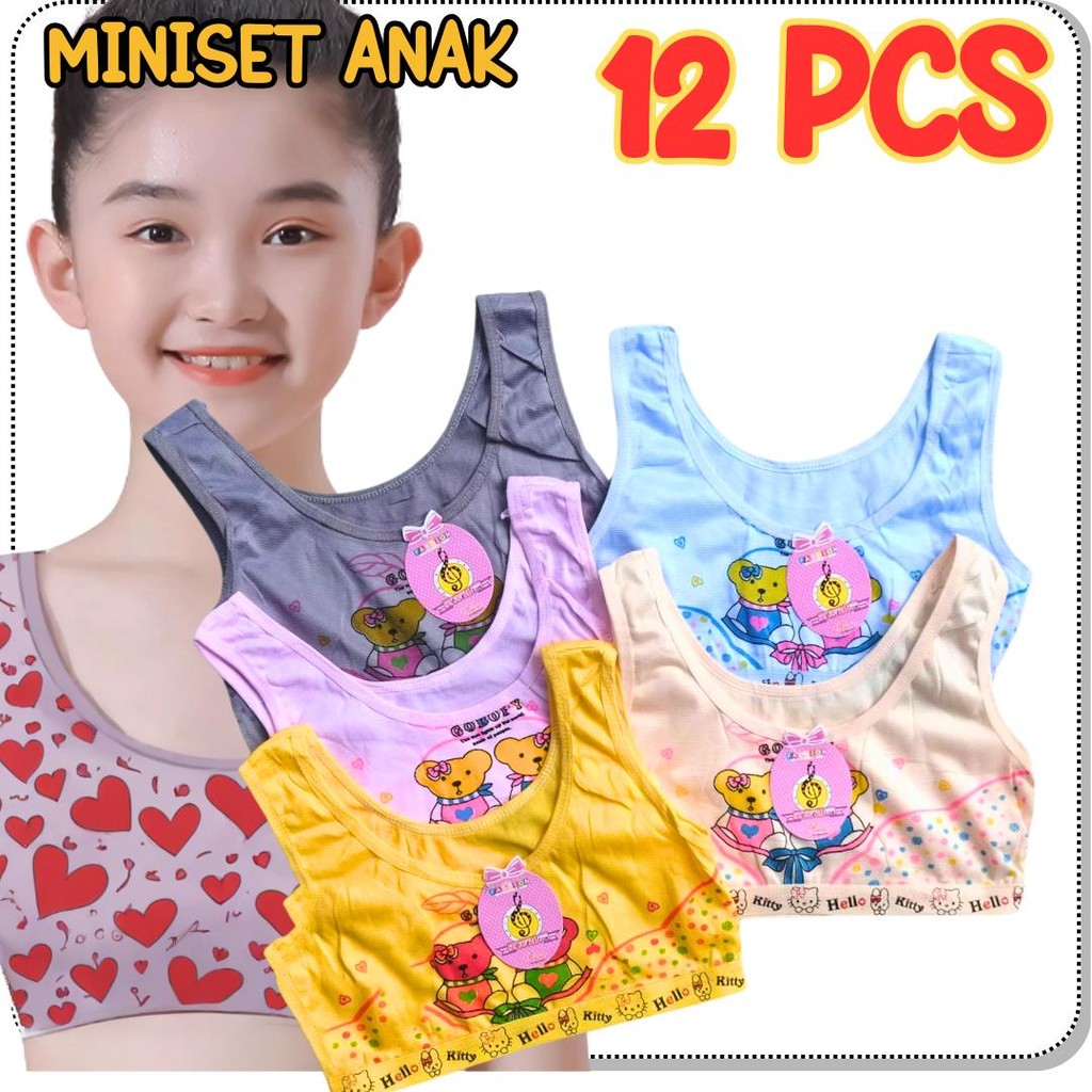 12 PCS miniset anak remaja bra mini anak SD SMP katun motif lucu murah Perempuan Fashion