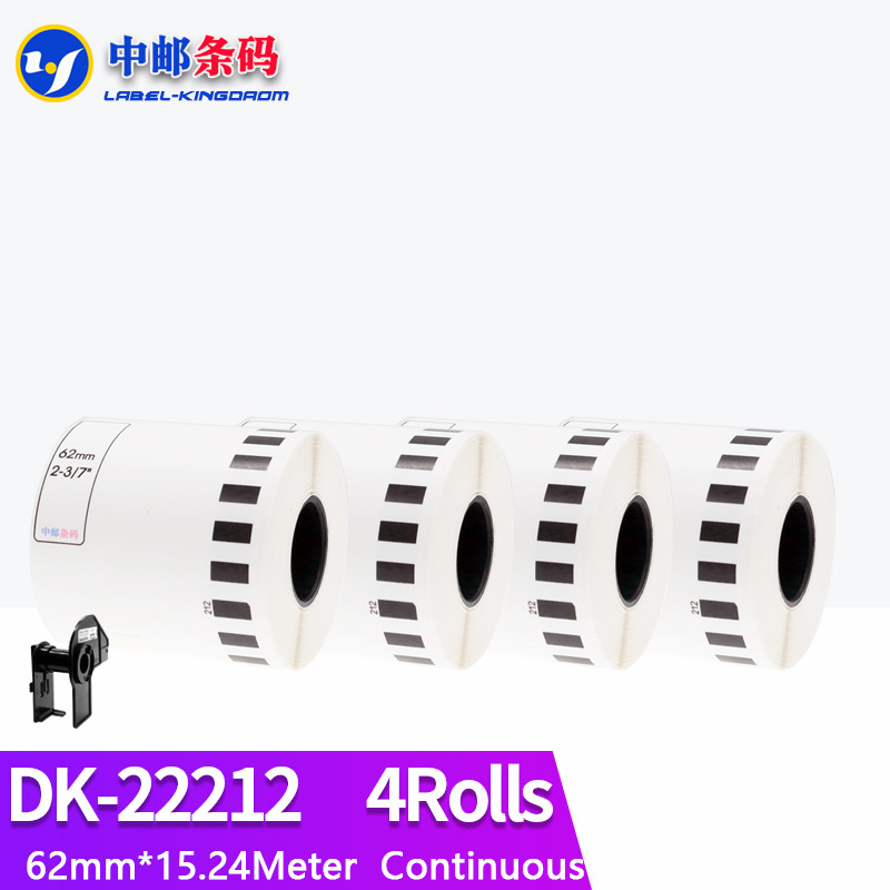 

4 Refill Rolls Generic DK-22212 Synthetic Paper Label 62mm*15.24M Continuous Compatible for Brother Thermal Printer DK-2212