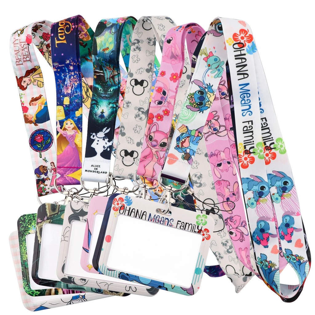 

Potdemiel Disney Stitch Mickey Lanyard For Keys Chain Horizontal style ID Credit Card Cover Pass Mobile Phone Charm Badge Holder