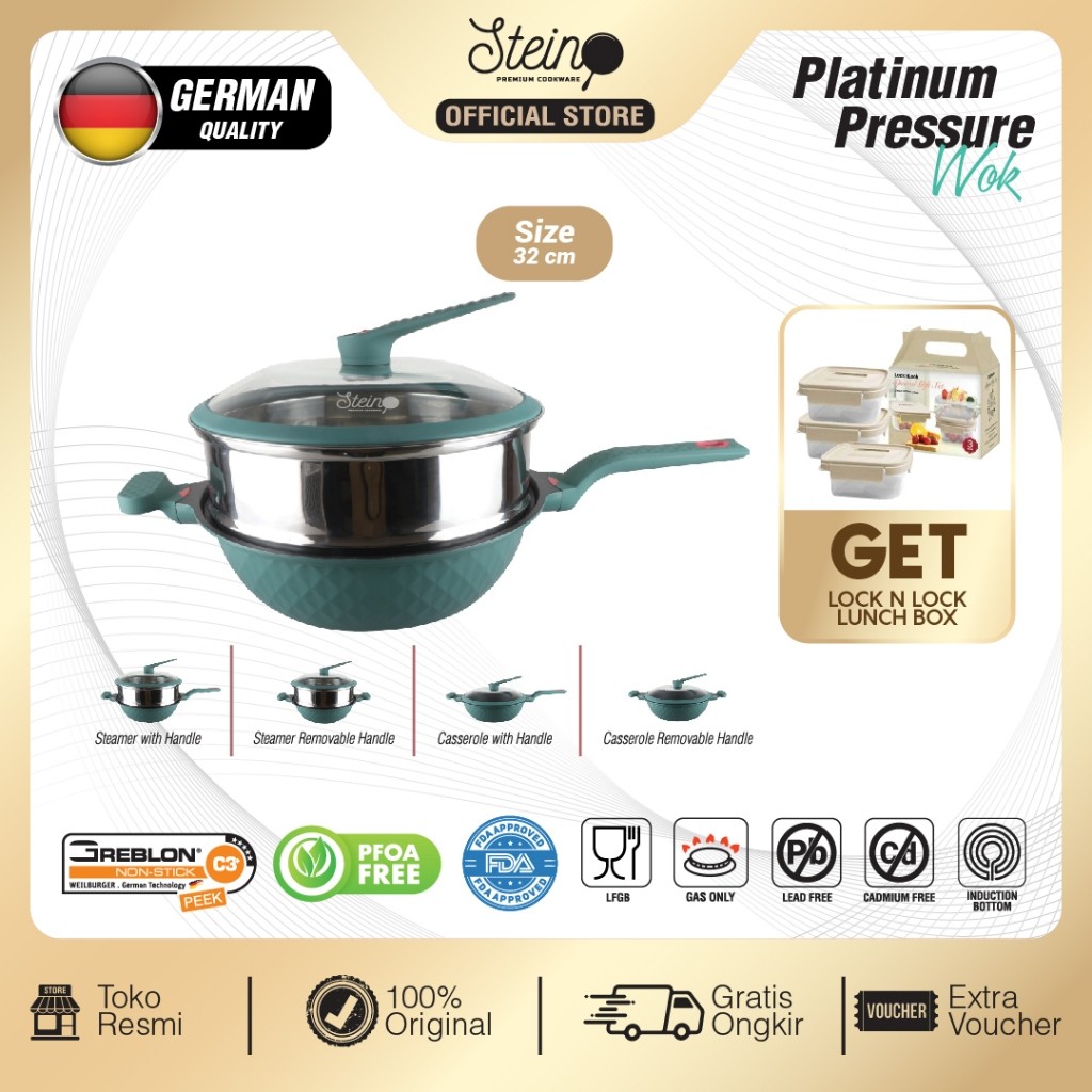 STEIN Wok Pan Platinum Pressure Cooker | Marble Coating ANTI-BARET (2 pemakaian)