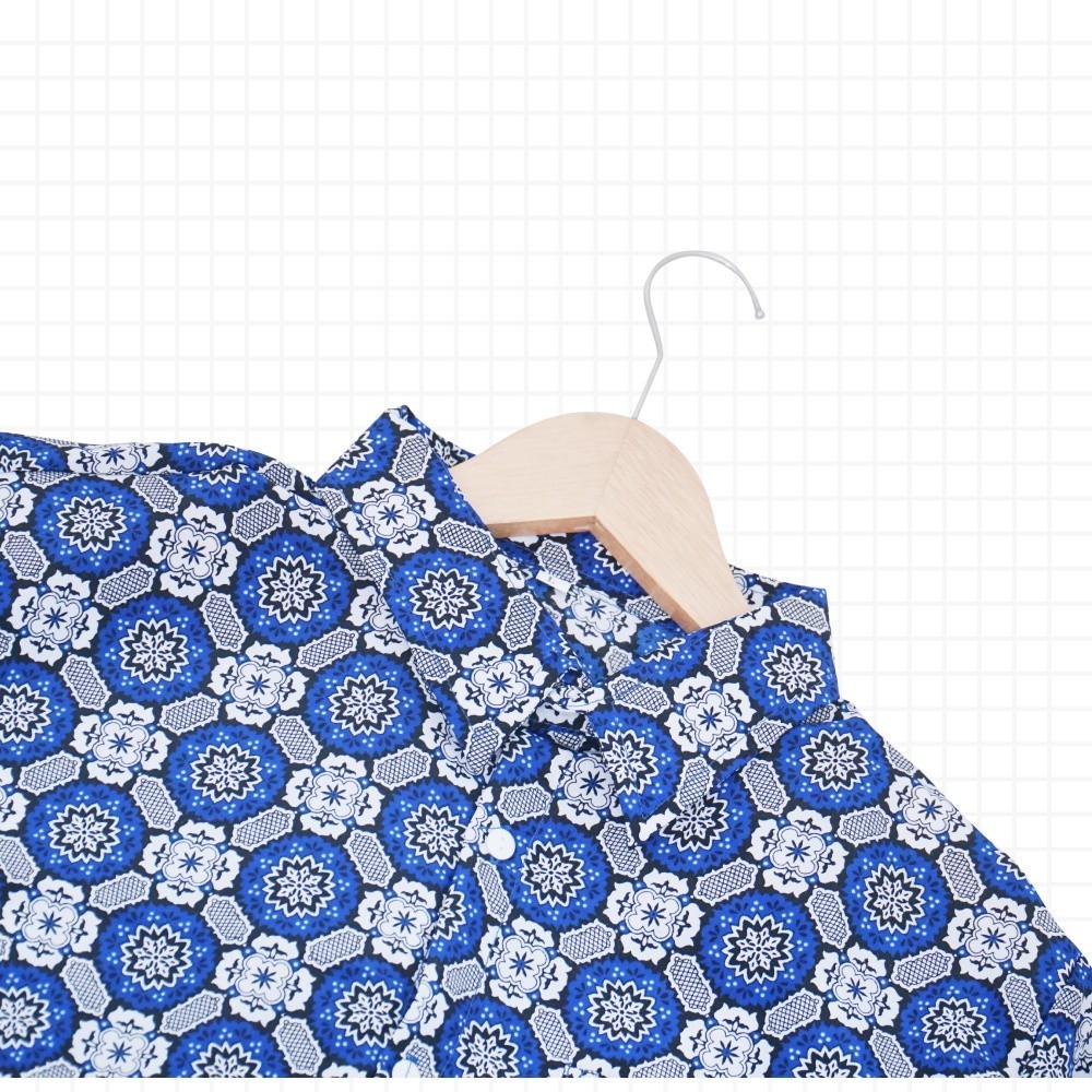 Baju Batik Sekolah Motif Bunga Matahari Biru Size SMP/SMA
