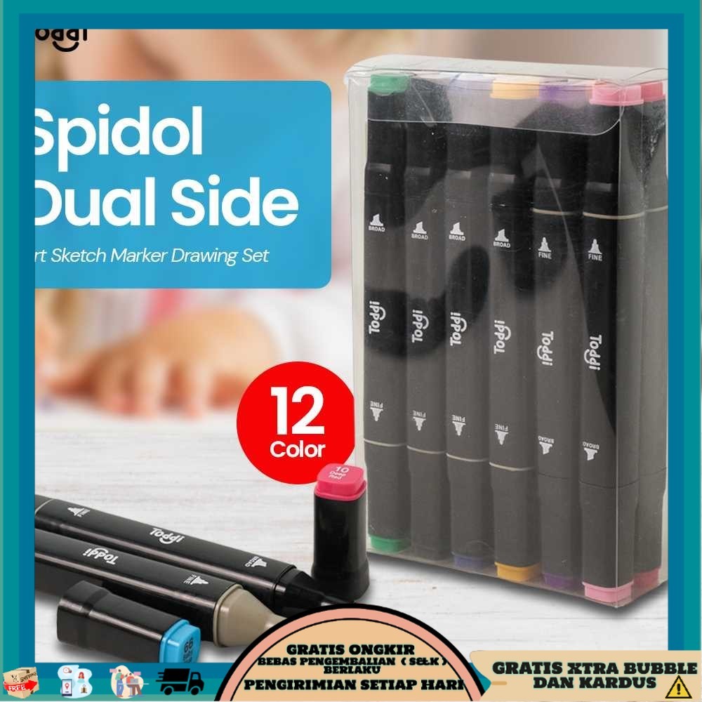 

TQK - Toddi Spidol Dual Side Art Sketch Marker Drawing Set 12 Color - T12