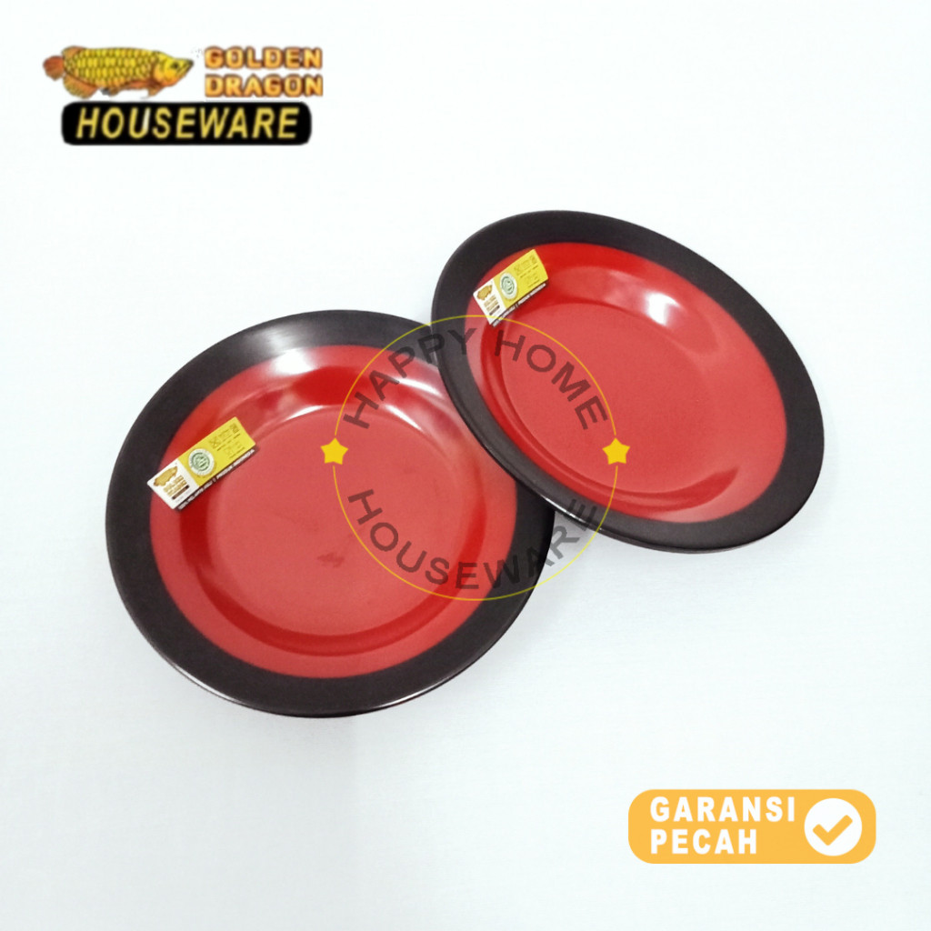 GOLDEN DRAGON PIRING BULAT 6IN MERAH HITAM | PIRING MELAMIN P06A5