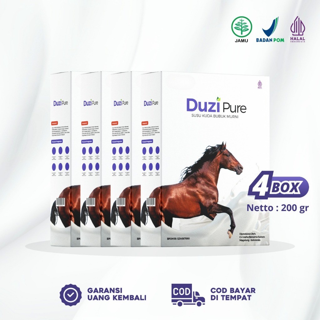 

Duzi Pure - Spesialis Susu Kuda No 1 Di Indonesia 100% Original Bubuk 200 Gram 4 Box