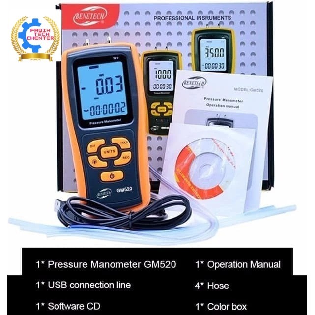 

Air Pressure Gauge Benetech GM520 Digital Manometer GM-520 Tester Gas