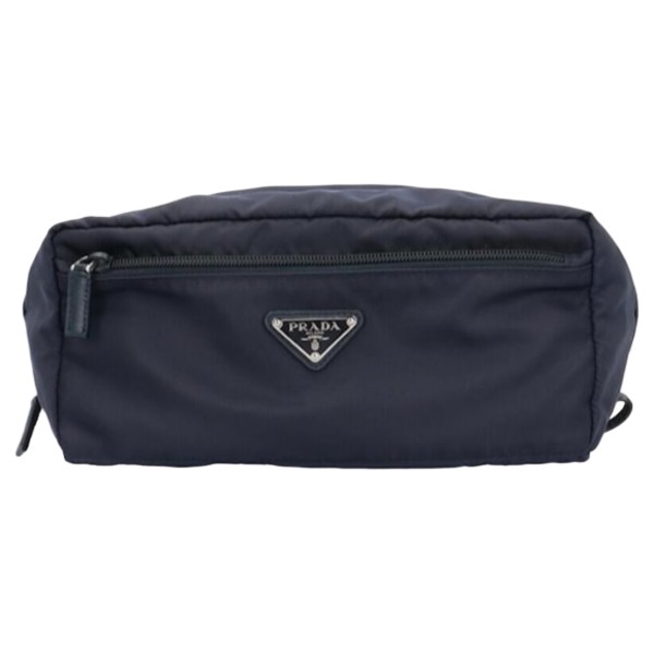 Prada Re-Nylon Leather Dark Blue Travel Pouch / Tas Branded Original