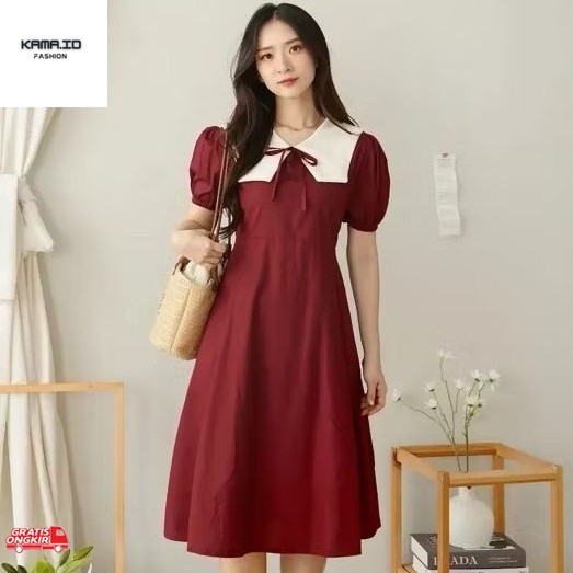 Baju Korea [Jexiva] - Elian Dress | Dress Casual | Korean Dress | A Line Dress | Dress Kerah Korean 