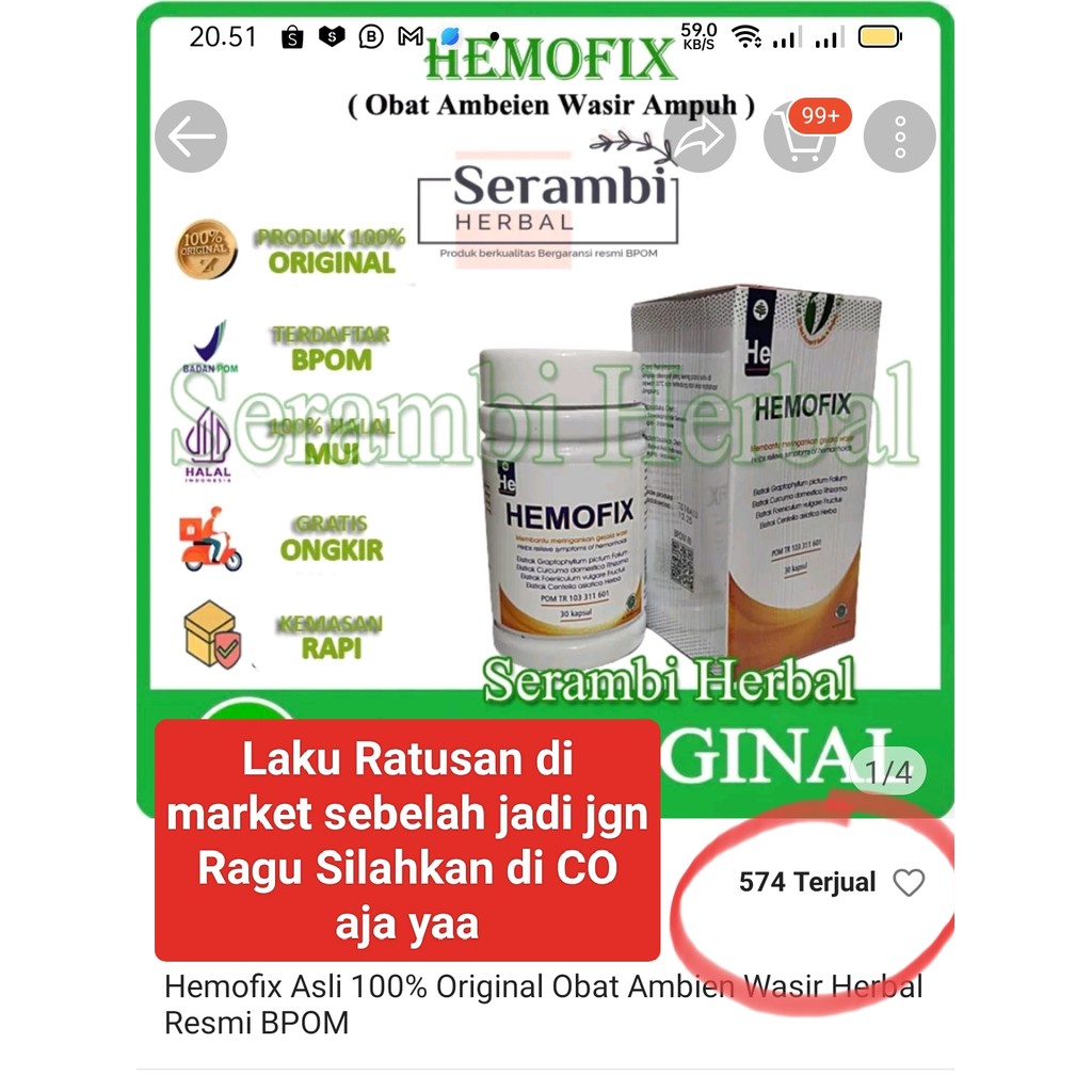 

Hemofix Asli 100% Original Obat Ambien Wasir Herbal Resmi BPOM Atasi wasir secara cepat meredakan sakit saat BAB joklen9000
