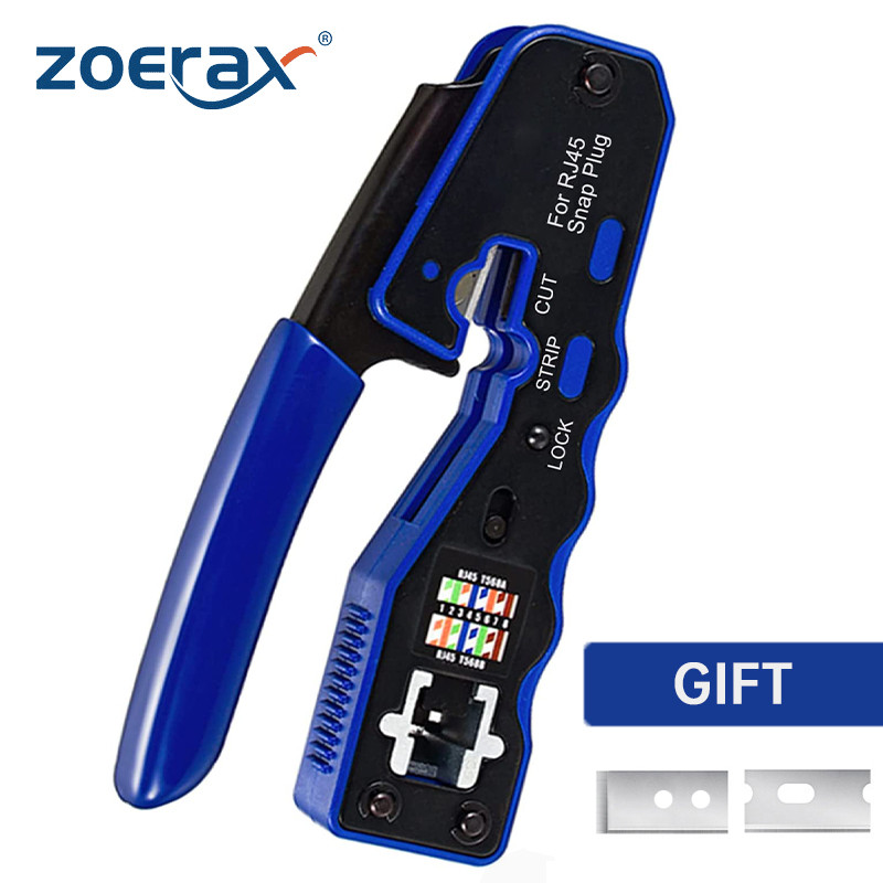 ZoeRax RJ45 Crimp Tool Pass Through Crimper Cutter for Cat6a Cat6 Cat5 Cat5e 8P8C Modular Connector 