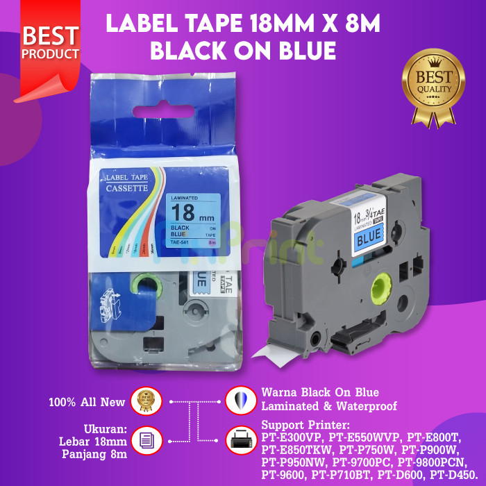 

FixPrint Compatible Label Tape Laminated TZE-541 18mm X 8m Black On Blue Cassette Printer Bro PT-E300VP PT-E550WVP PT-E800T PT-E850TKW PT-P750W PT-P900W PT-P950NW PT-9700PC PT-9800PCN PT-P710BT PT-D450